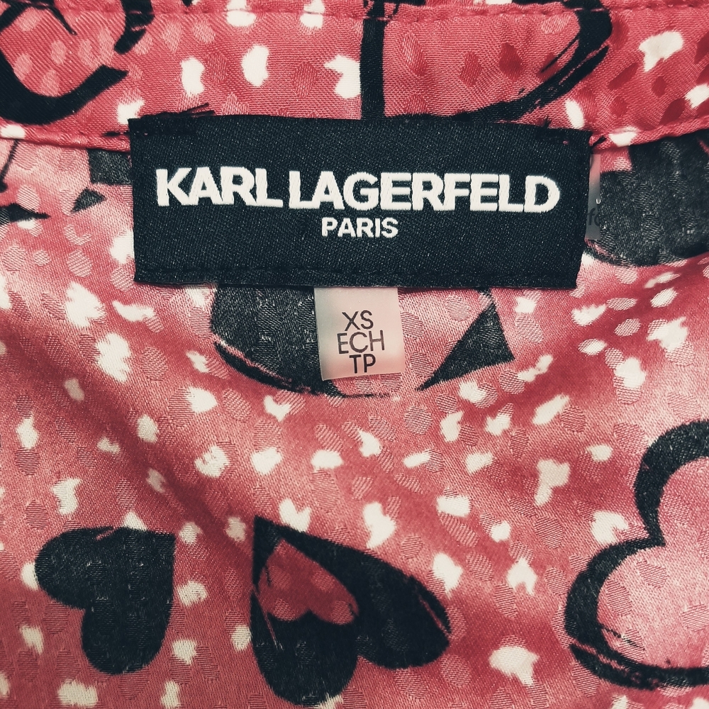 KARL LAGERFELD PARIS Mauve Heart Print Long Sleeve Oversized Blouse XS-M - Picture 8 of 11